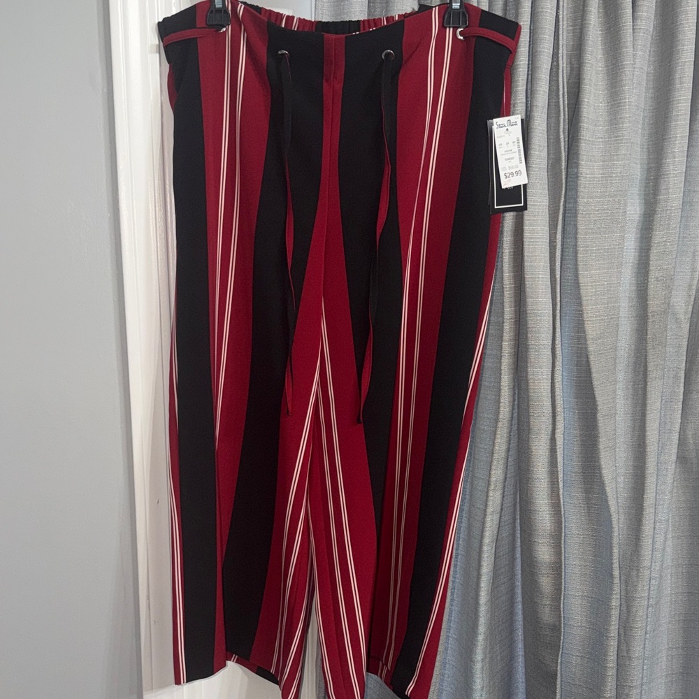 Attyre Red, Black and White Striped A-Line Skirt